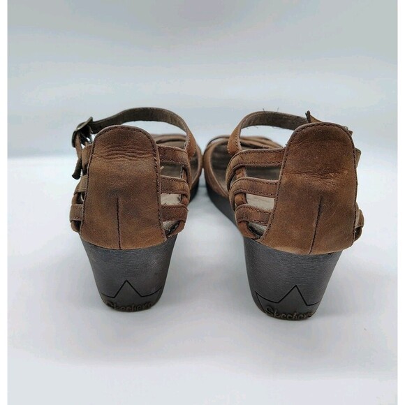Skechers Womens Brown Strappy Peep Toe Sandals Leather Wedge Boho Y2K Style 8.5 - Picture 4 of 8